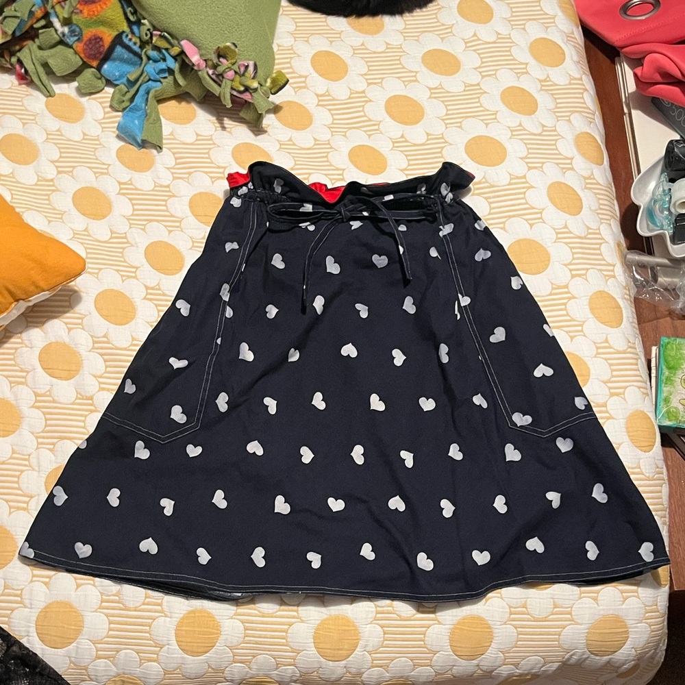 Geoffrey Beene Dark Denim A-Line Skirt with White Heart Print